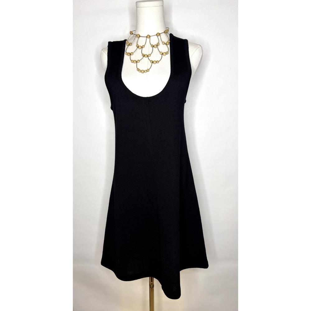 Andrea Jovine Black Pure Virgin Wool Sleeveless Scoop Neck A-Line Knit Dress S - Picture 3 of 8